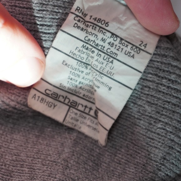 Carhartt Knit Beanie Hat Grey Acrylic One Size RN 14806 + A18HGY Made in USA - Picture 3 of 4